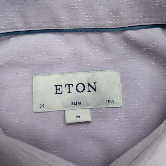 Eton Shirt Mens 15.5 39 Slim Purple Diamond Textured Dress Button Up Long Sleeve - Picture 3 of 12